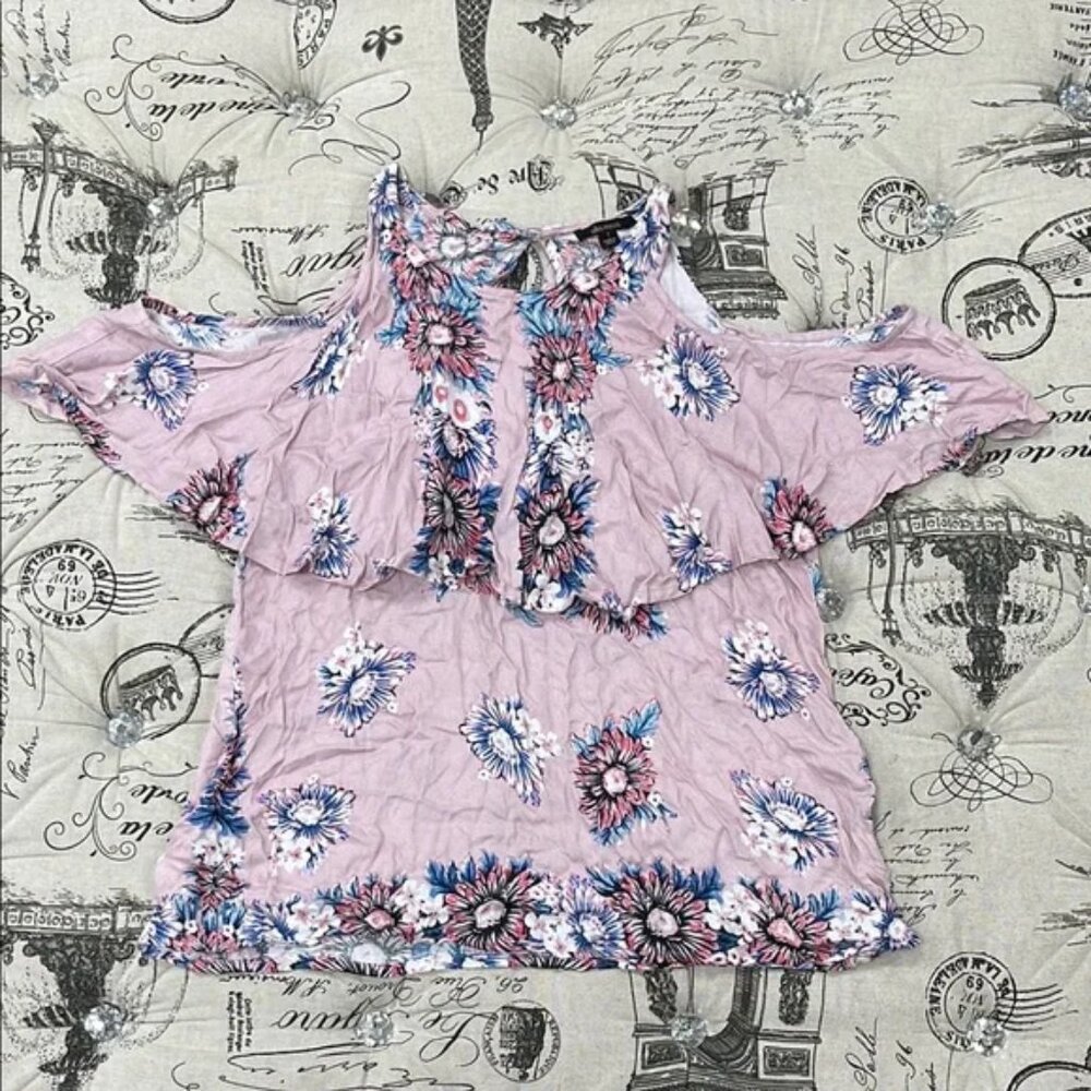 Ella Moss Pink Flutter Sleeve Blouse with Ruffled Bib Collar